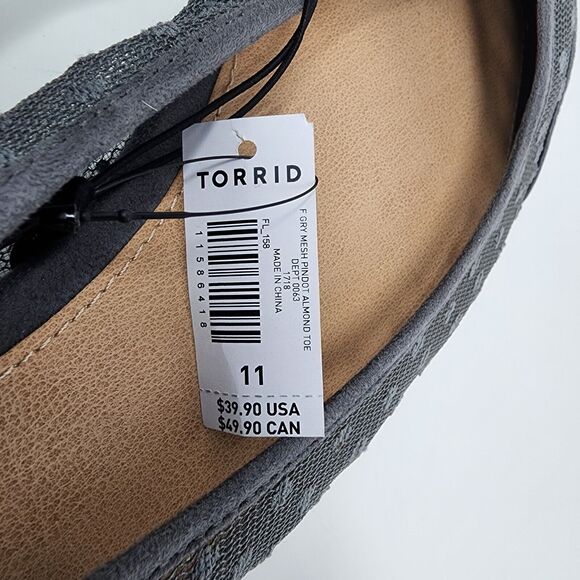 Torrid Ballet Flat Women 11 Grey Mesh Pin Dot Faux Suede Toe and Heel NWT - Picture 5 of 7